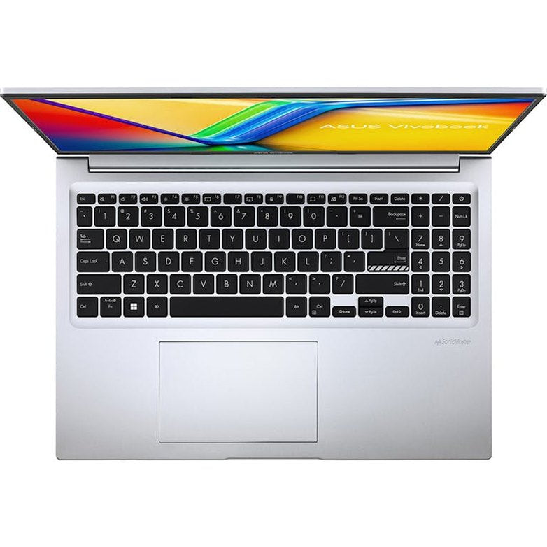 ASUS Vivobook 16" Laptop - Silver - top view of the keyboard and touchpad