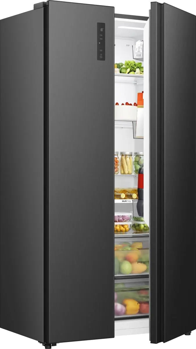 Hisense Hi3 544L Side by Side Fridge Freezer with PureFlat Design - Black - doors open