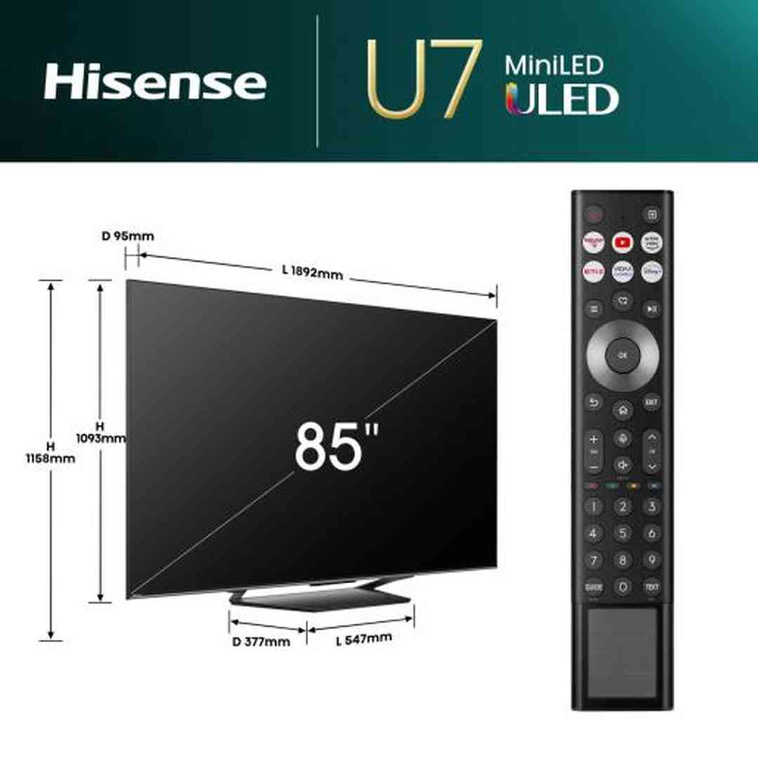 Hisense U7K 85" 4K UHD Mini-LED Smart TV | 85U71NQ Hisense TV Euronics Ireland