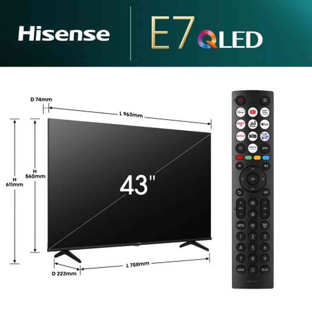 Hisense E7N 43" 4K UHD QLED Smart TV | 43E71NQ Hisense TV Euronics Ireland