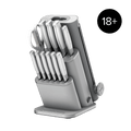 Ninja StaySharp 13-Piece Knife Block Set & Removable Sharpener in White/Grey — full set in block, angled view
