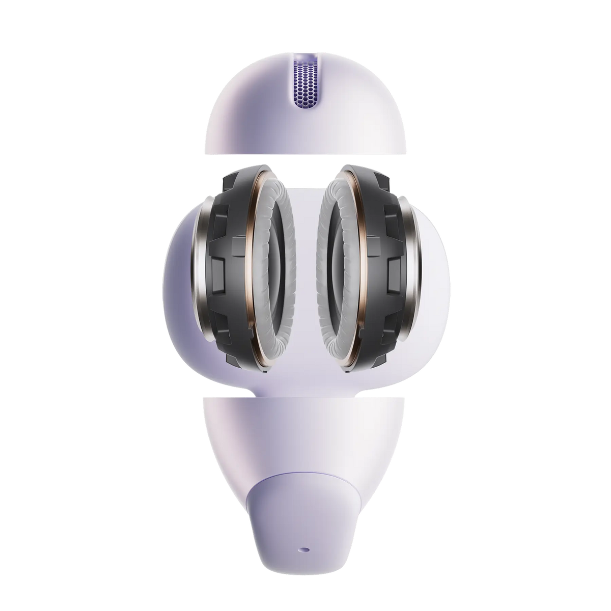 Shokz OpenDots Air Open-Ear Clip-On Earbuds - Daybreak Purple - driver and battery internals