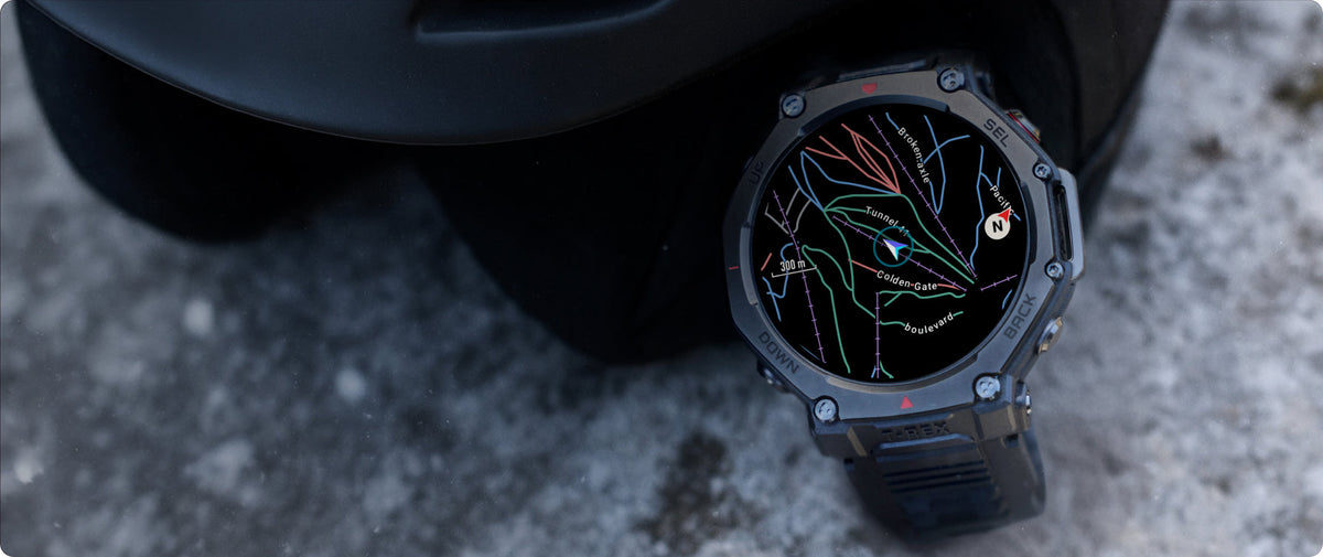 Amazfit T-Rex 3 Pro 48mm Smartwatch - Tactical Black - map screen on the trail