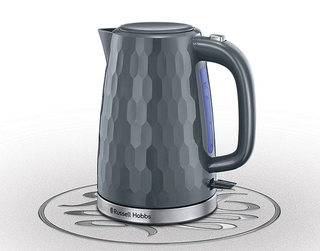 Russell Hobbs Honeycomb 1.7L Kettle 3000W - Grey - cup markers and water window