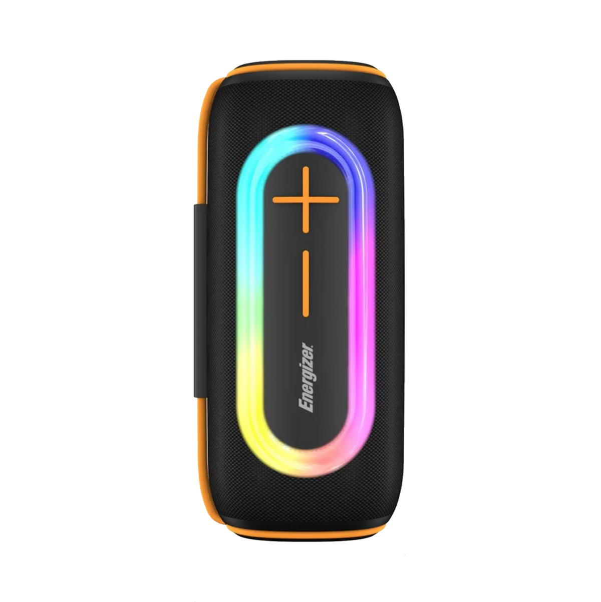 Energizer BTS206-BK Bluetooth speaker with power bank, front view with lit panel