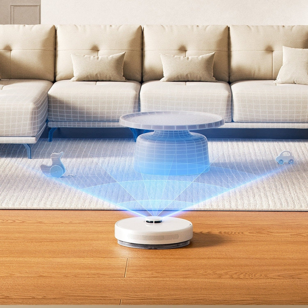 Dreame D10 Plus Gen 2 RLD32GD robot vacuum scanning a living room, navigation graphic