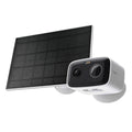 TC80 KIT solar-powered outdoor security camera with solar panel, studio shot showing both kit components