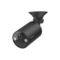 Tapo C411 smart wire-free security camera, Black, angled view on cup-style mount