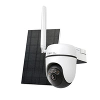 Tapo C615G KIT solar-powered pan and tilt 4G LTE security camera with solar panel and antenna, studio shot
