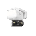 Tapo C710 outdoor pan and tilt security floodlight camera, front angled view, floodlight illuminated