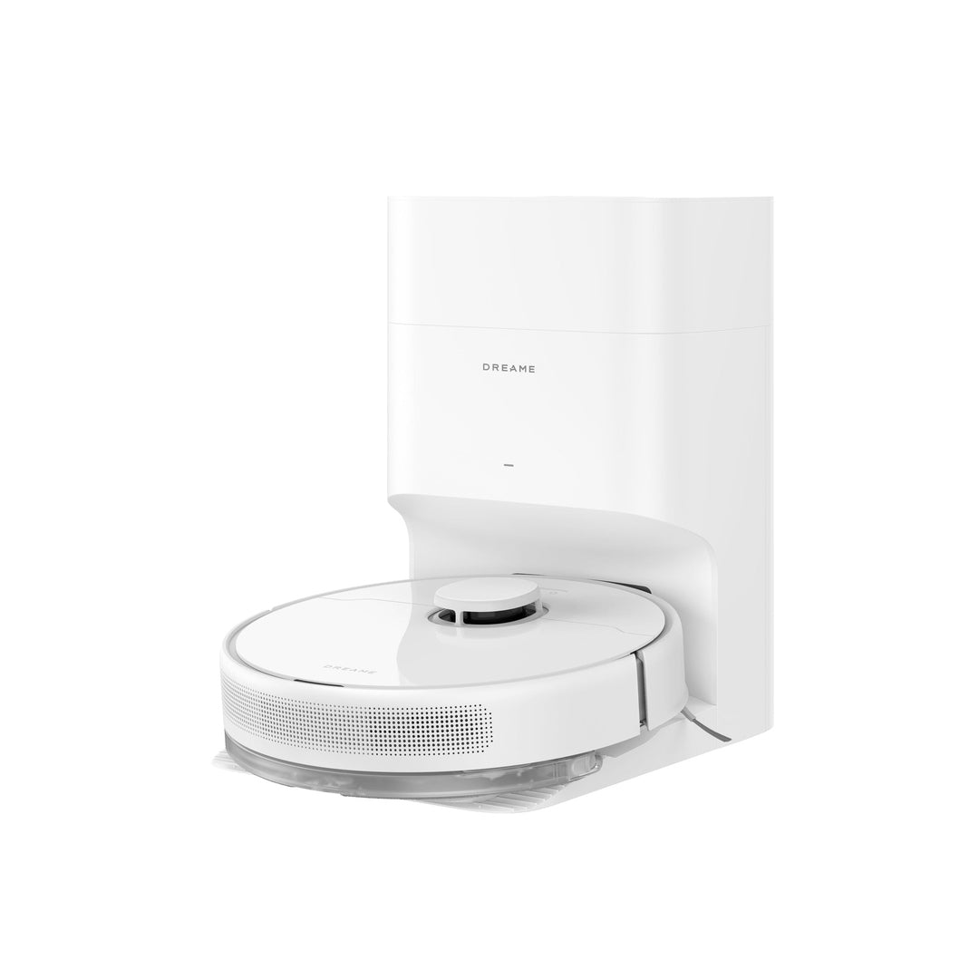 Dreame D10 Plus Gen 2 RLD32GD robot vacuum on its station, side view