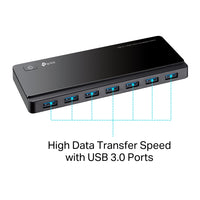 TP-Link UH720 USB 3.0 7-Port Hub 2 Charging Ports — labelled port-callout view highlighting USB 3.0 ports