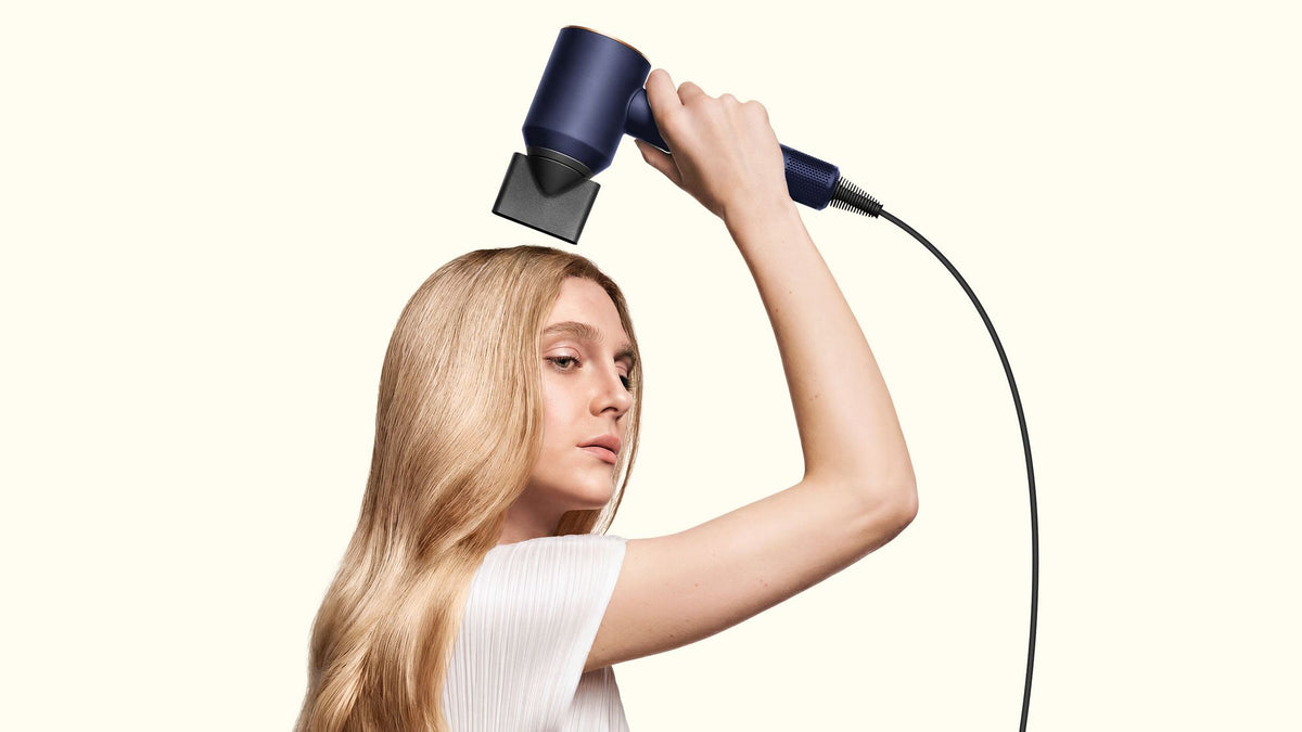 Dyson Supersonic Origin Hair Dryer - Prussian Blue/Rich Copper - drying hair