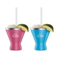 Ninja SLUSHi insulated cocktail cup 2-pack, one Pink and one Bright Blue cup with lime garnish and straws, alternate render