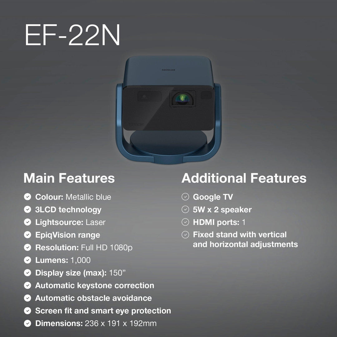Epson EpiqVision Mini EF-22N Full HD Smart Laser Projector | V11HB38440 Epson Projector Euronics Ireland