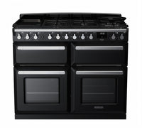 Rangemaster Estel Deluxe 110 Dual Fuel range cooker in Gloss Black with Chrome trim