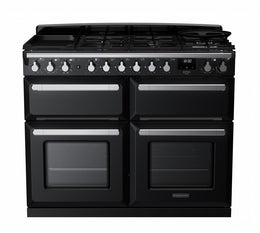 Rangemaster Estel Deluxe 110cm Dual Fuel Range Cooker - Gloss Black with Chrome Trim | ESDLB110DFPGBL/CM1