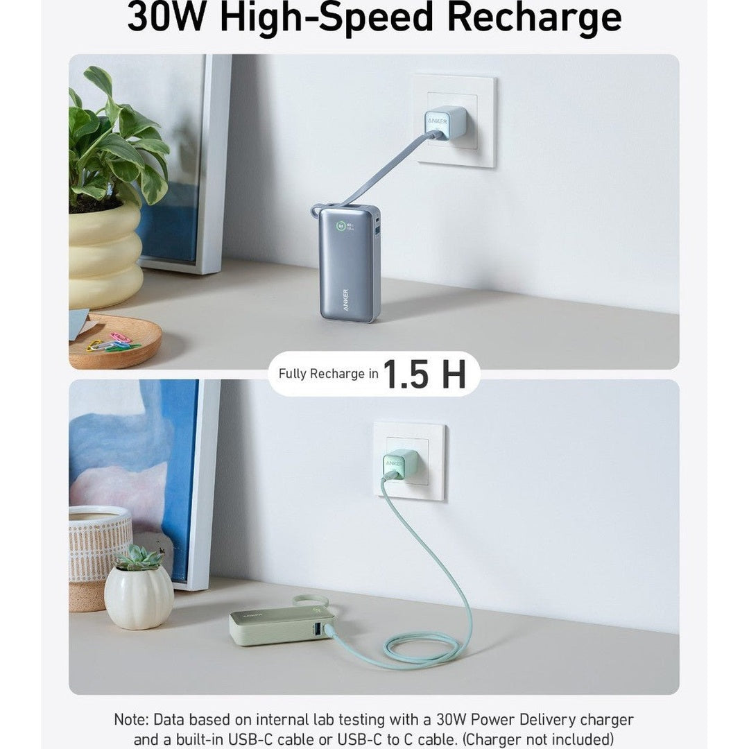 Anker Nano Power Bank 30W Built-In USB-C Cable Black | A1259H11 Anker Euronics Ireland