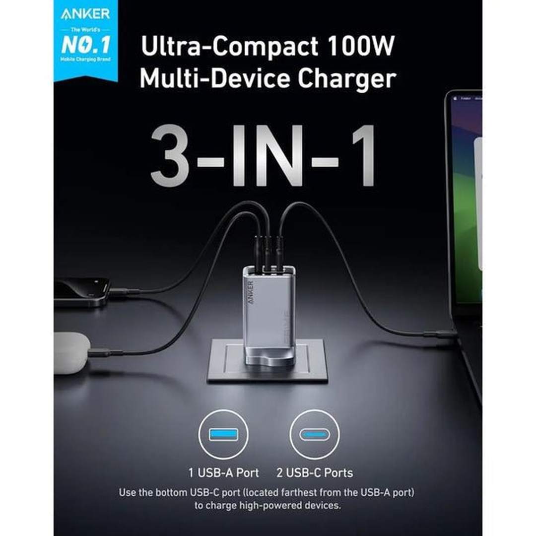 Anker Prime Charger 100W 3 Ports GaNPrime Silver | A2688241 Anker Euronics Ireland
