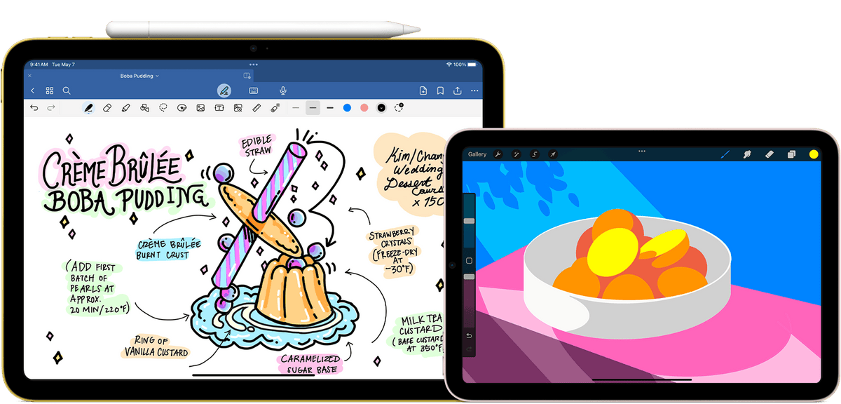 Apple Pencil (USB-C) - attached to the top of an iPad with artwork on screen