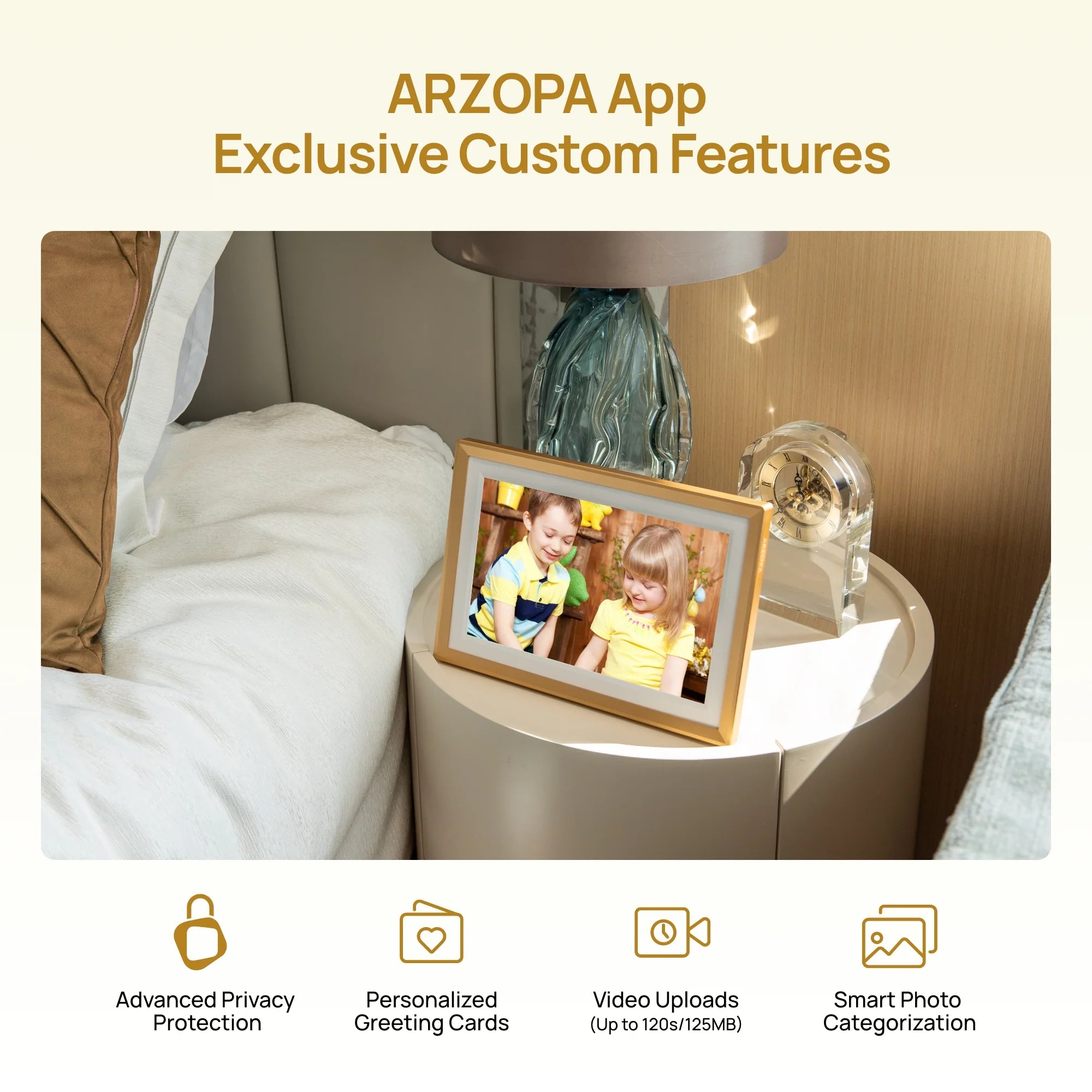Arzopa D10 10.1" Digital Photo Frame Champagne Gold | Touch Screen Smart Display