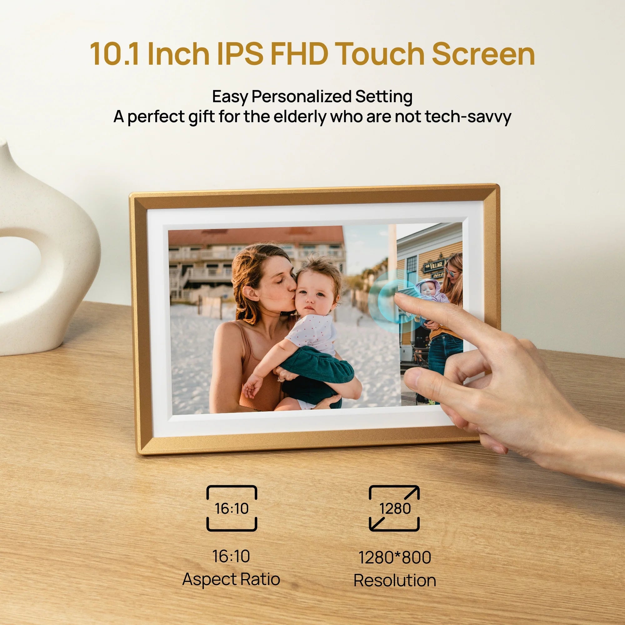 Arzopa D10 10.1" Digital Photo Frame Champagne Gold | Touch Screen Smart Display