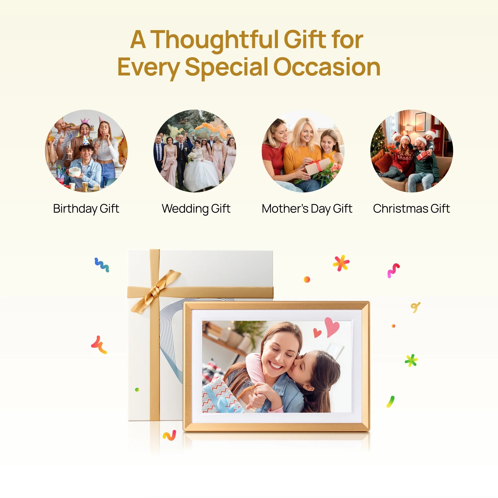 Arzopa D10 10.1" Digital Photo Frame Champagne Gold | Touch Screen Smart Display