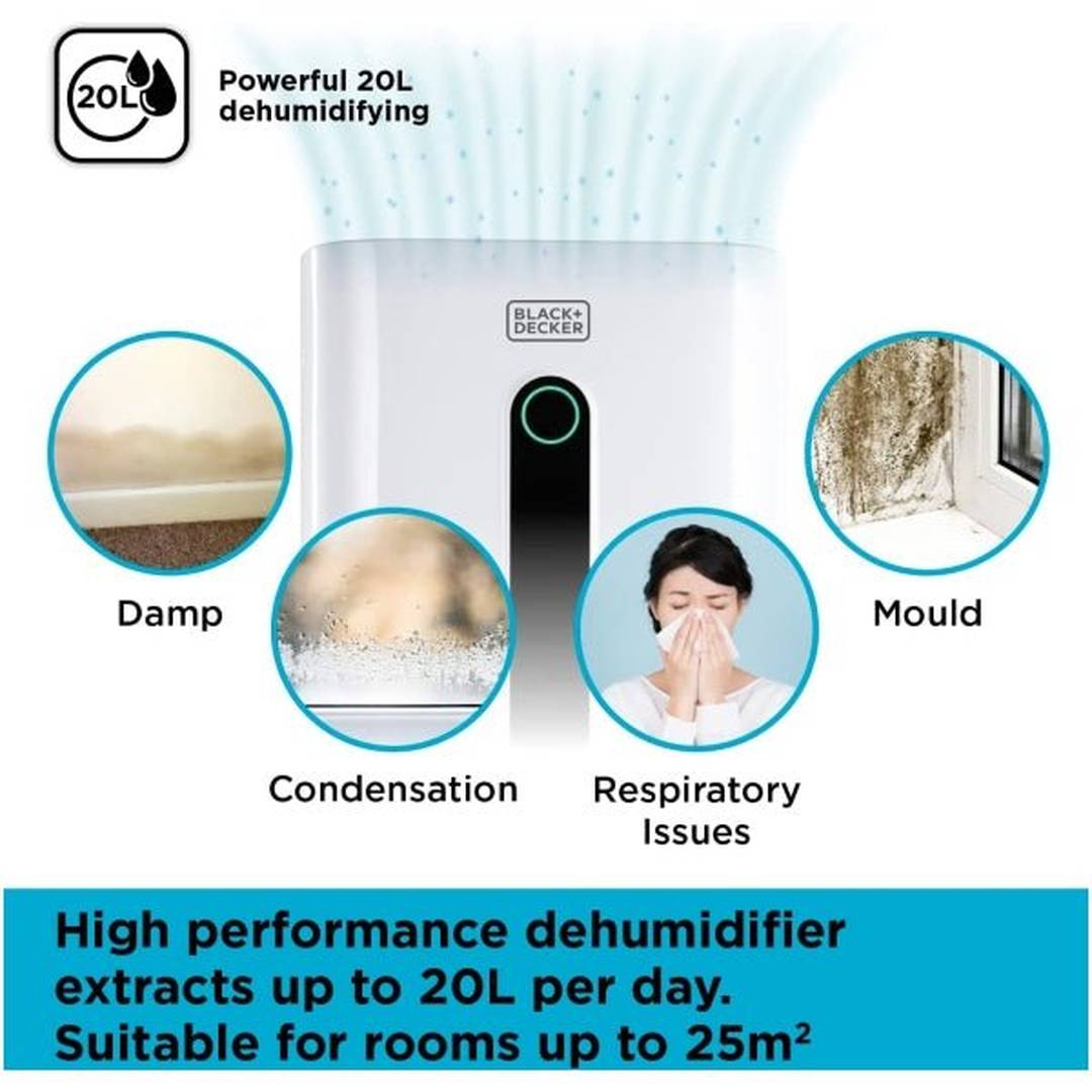 Black & Decker H6000 20L Dehumidifier | BXEH60004GB Black and Decker Dehumidifier Euronics Ireland