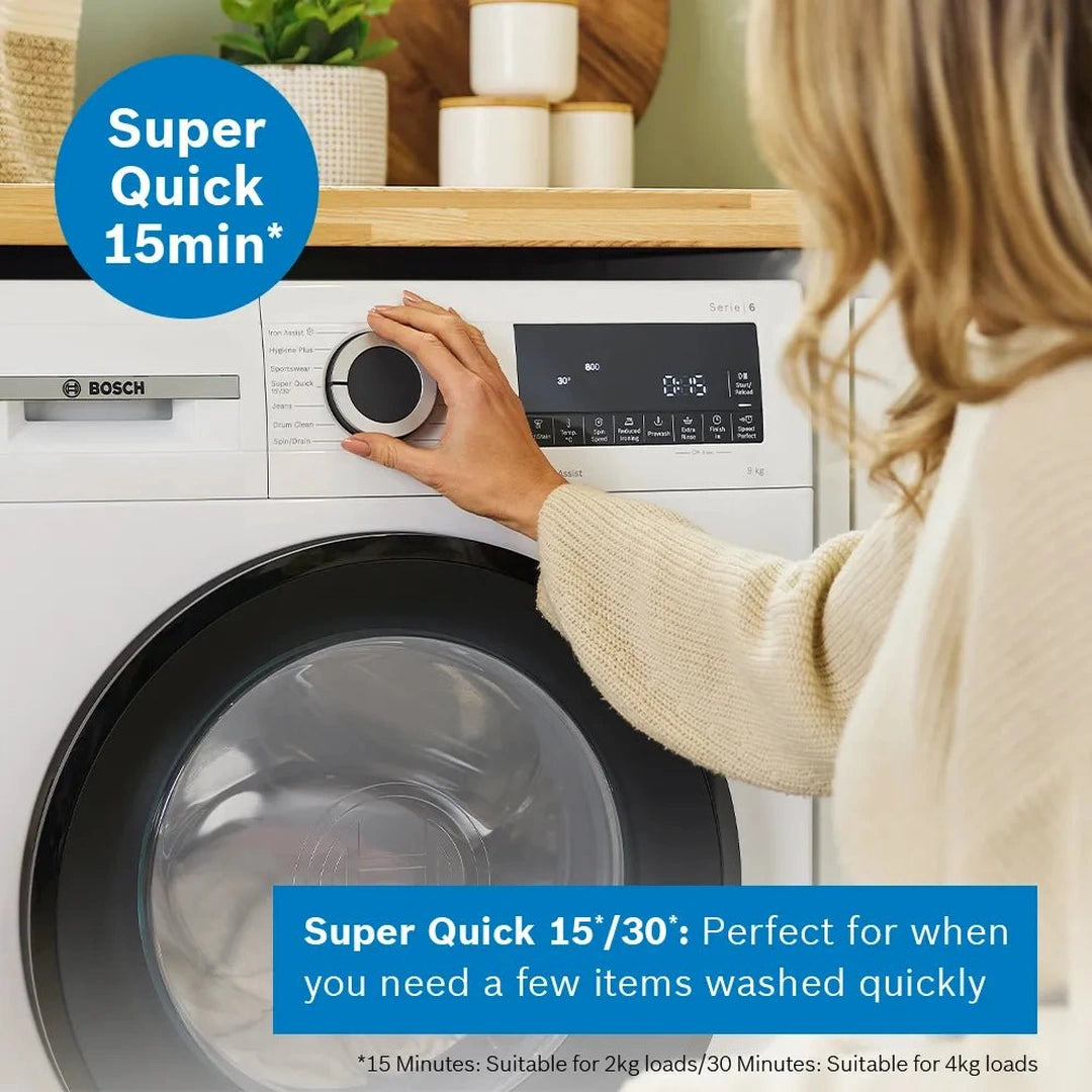 Bosch Series 6 Washing machine, front loader 9kg 1400 rpm - White | WGG24400GB Bosch Washing Machine Euronics Ireland