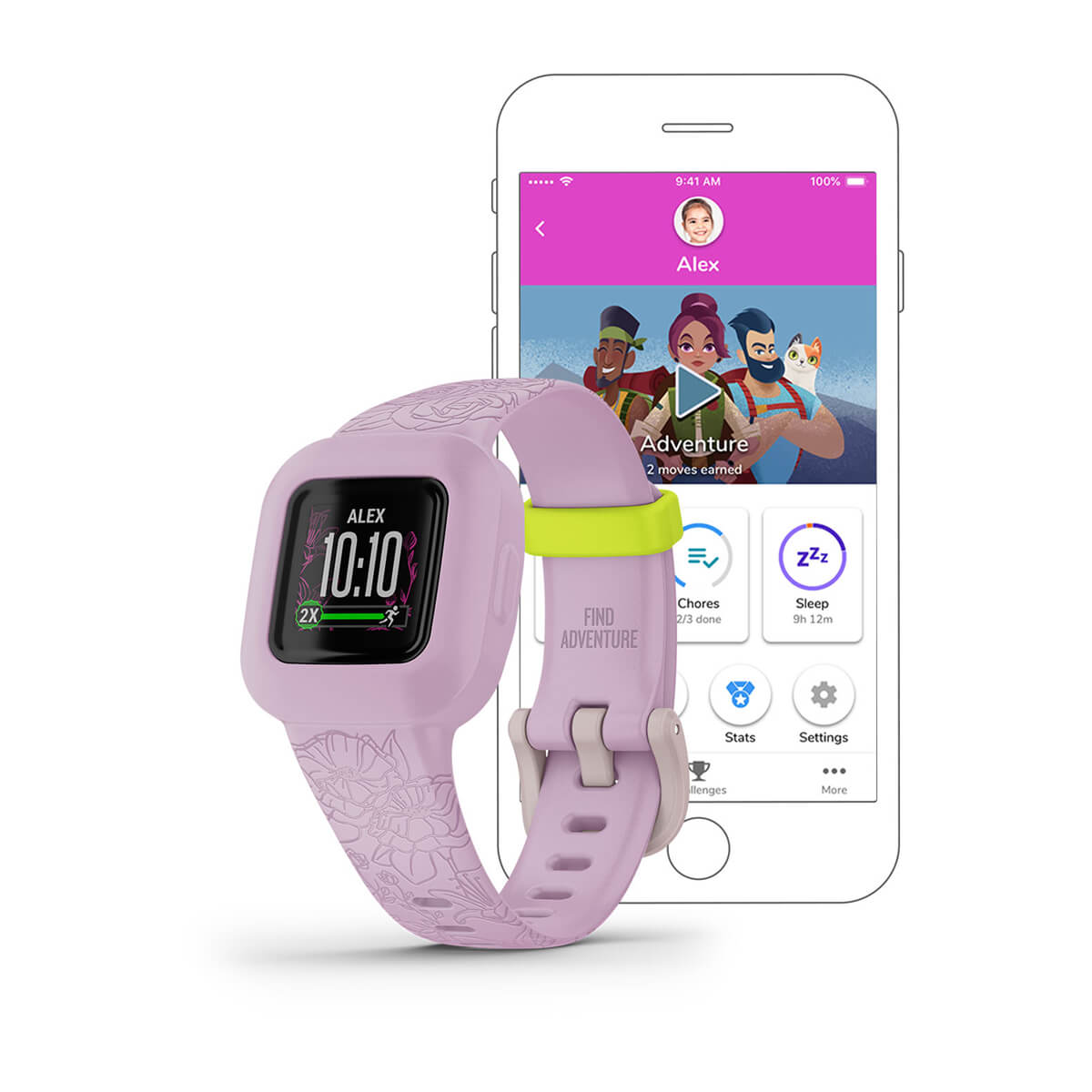 Garmin vivofit jr. 3 Kids Activity Tracker - front three-quarter view with Garmin Jr.