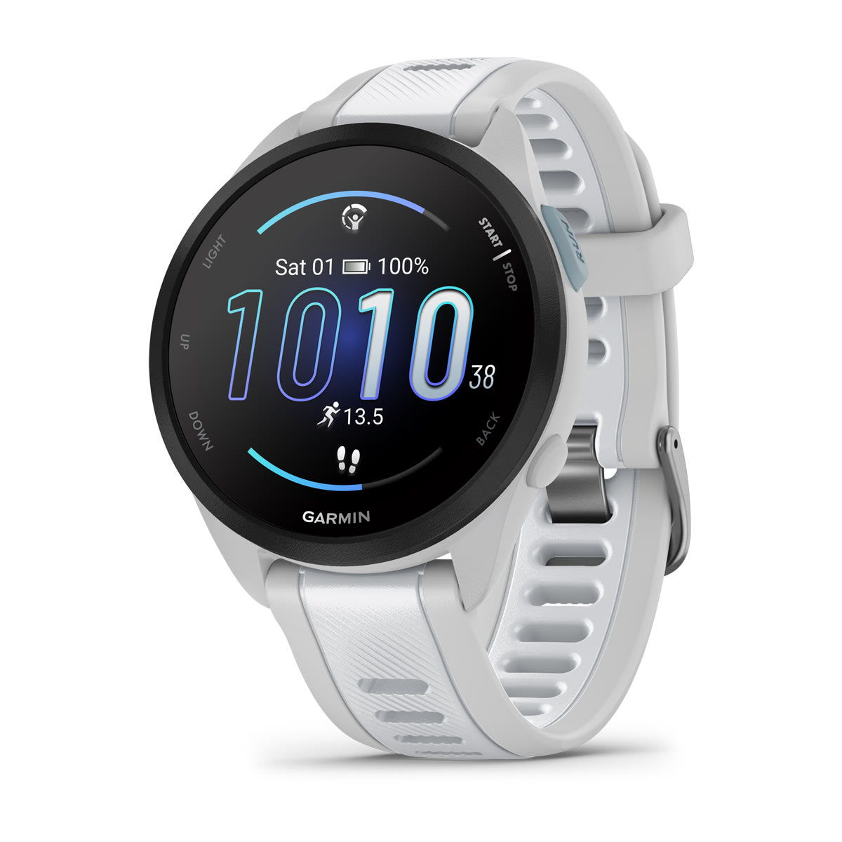 Garmin Forerunner 165 Music GPS Running Smartwatch - front view , screen on