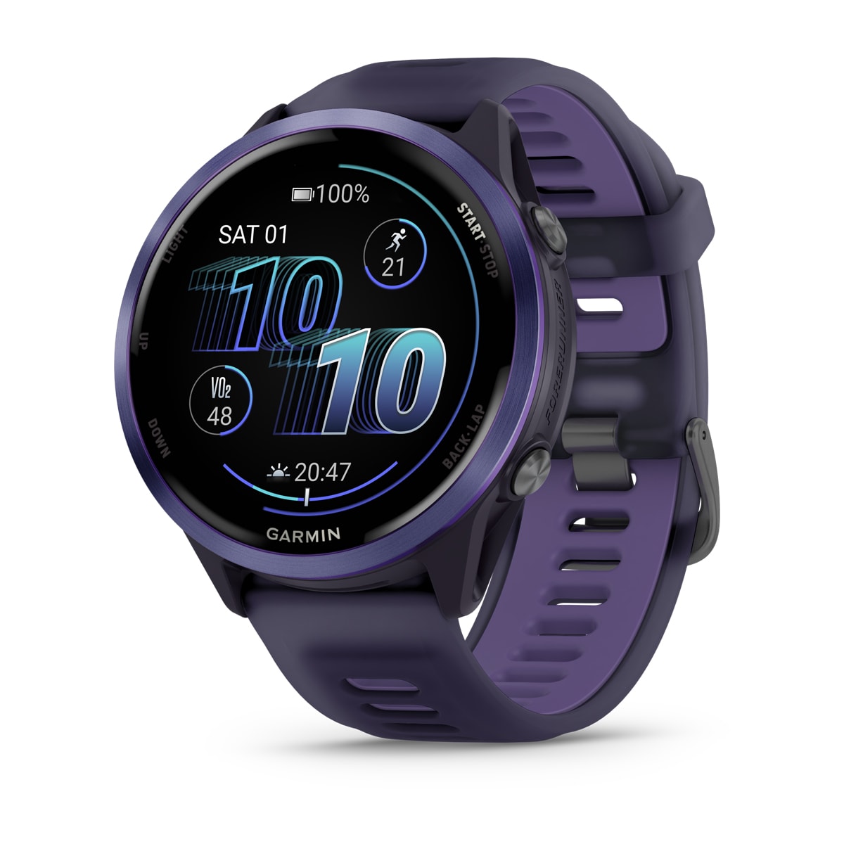Garmin Forerunner 570 47mm GPS Running Smartwatch - front view , screen on