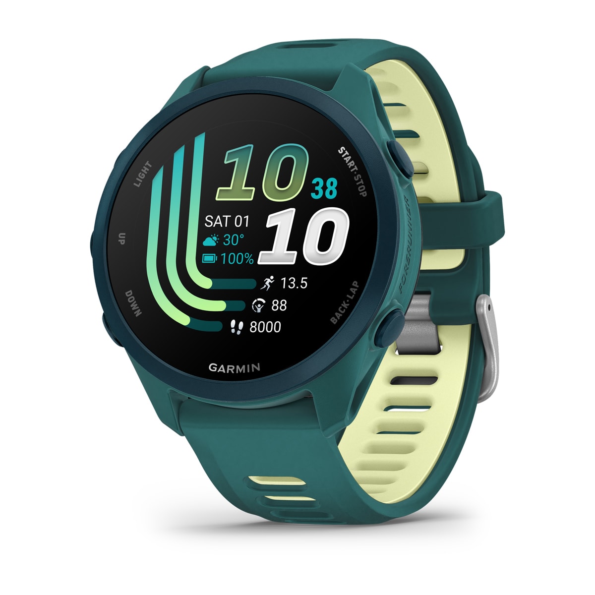 Garmin Forerunner 170 Music GPS Running Smartwatch - front view , screen on