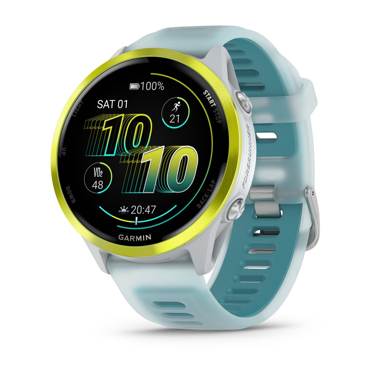 Garmin Forerunner 570 47mm GPS Running Smartwatch - front view , screen on