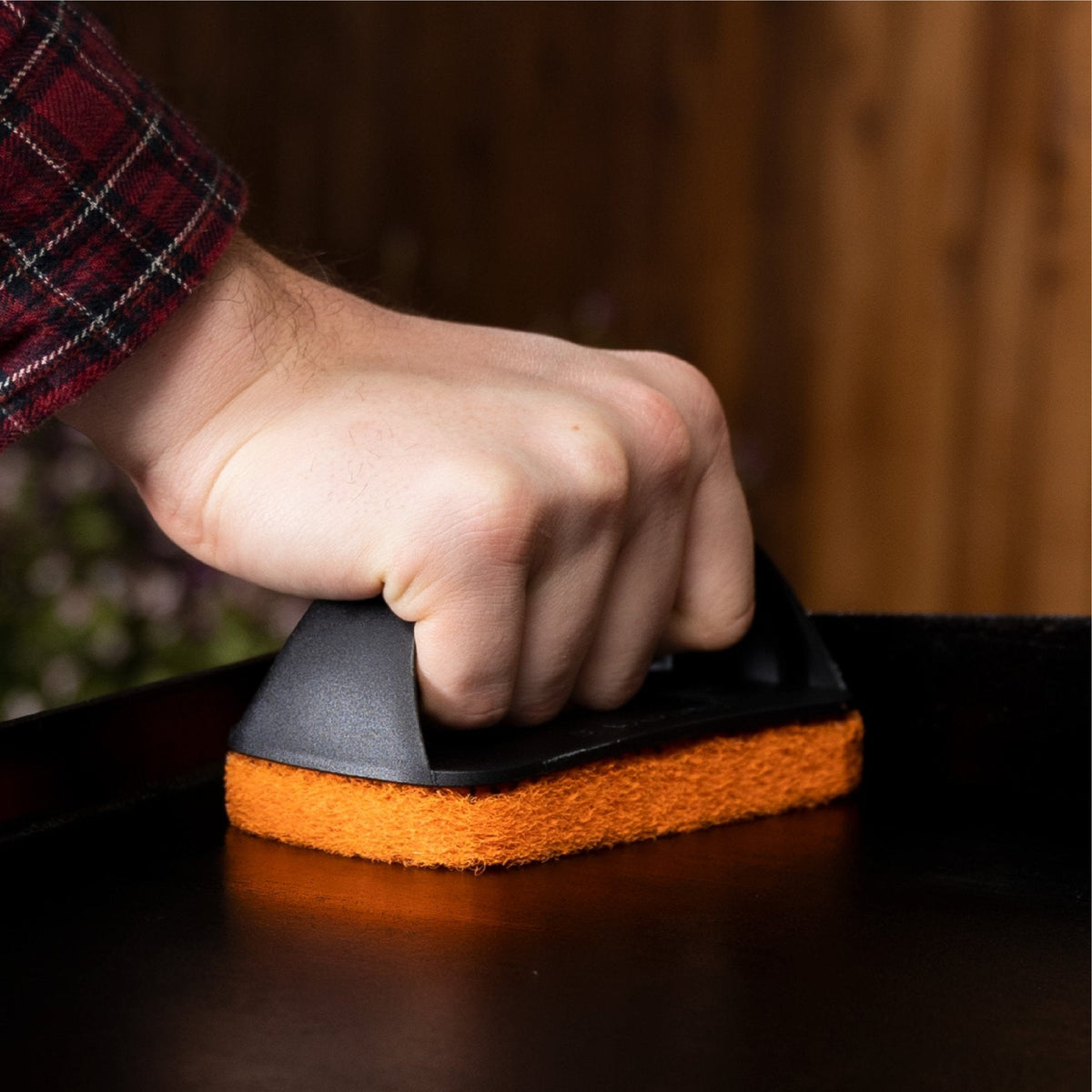 Blackstone 8 Piece Griddle Cleaning Kit - scrub pad in use