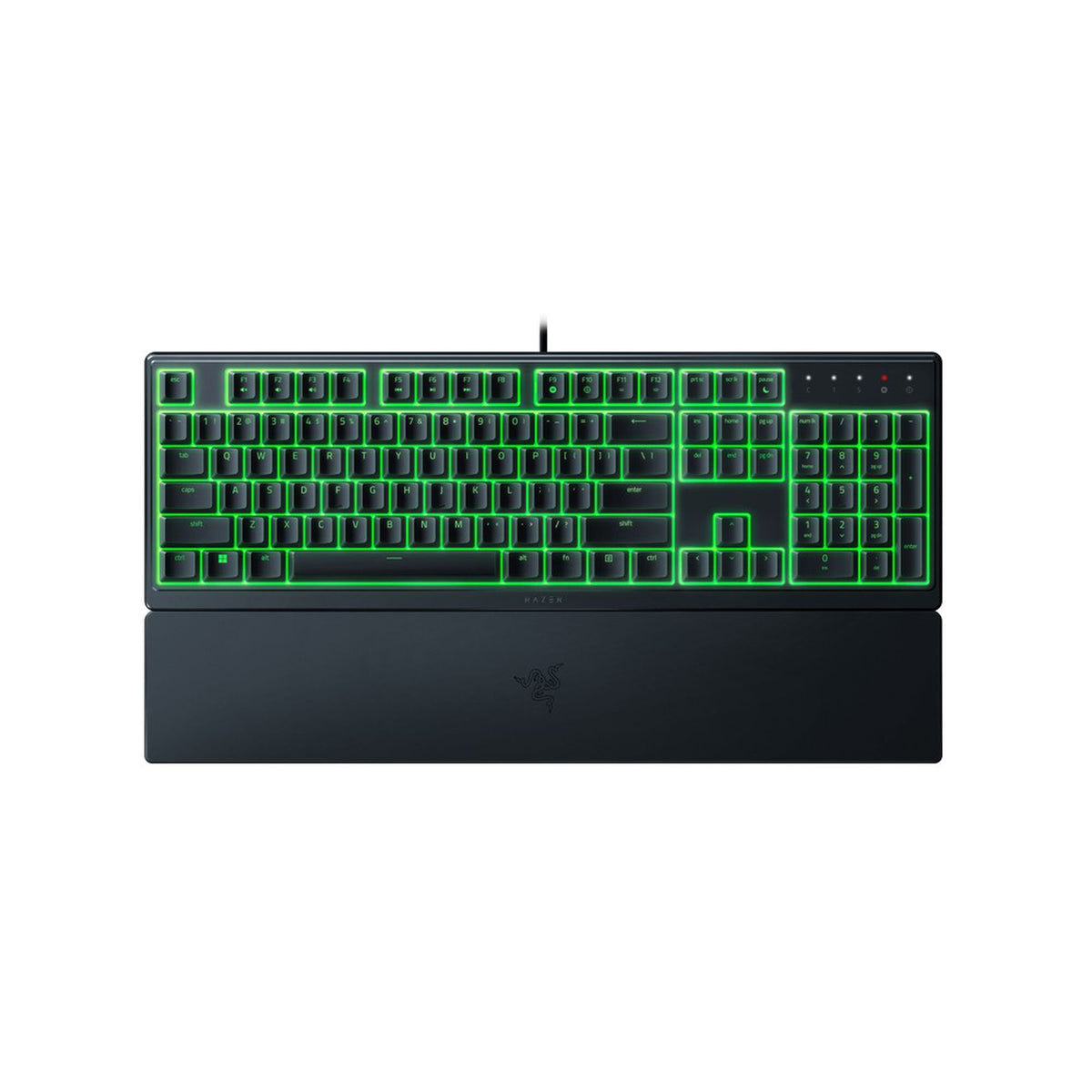 Razer Ornata V3 X Low-Profile Membrane Gaming Keyboard, UK Layout - Black - front view with wrist rest