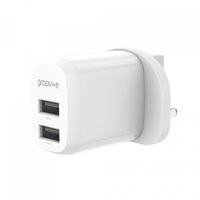 Groov-e Dual USB-A Wall Charger 12W White - official product image