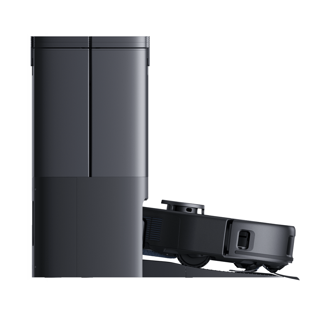eufy Clean X10 Pro Robot Vacuum and Mop - station and robot, left side view