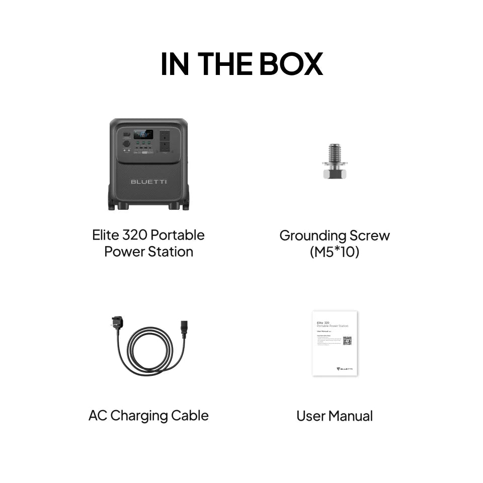 BLUETTI Elite 320 3,200Wh 1,800W Portable Power Station - what's in the box