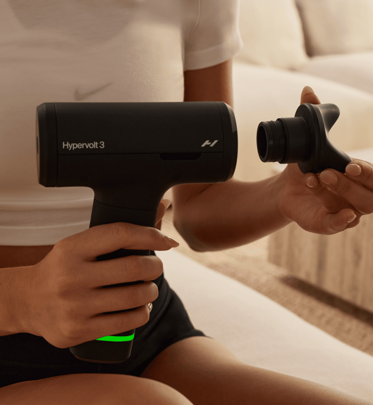 Hyperice Hypervolt 3 Percussion Massage Gun - Black - fitting a head attachment