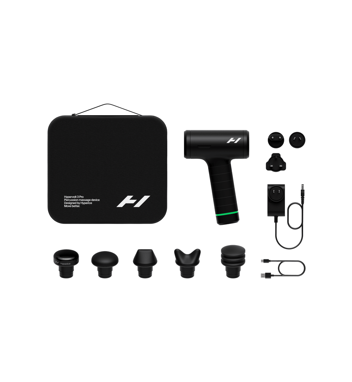 Hyperice Hypervolt 3 Pro Percussion Massage Gun - Black - what's in the box
