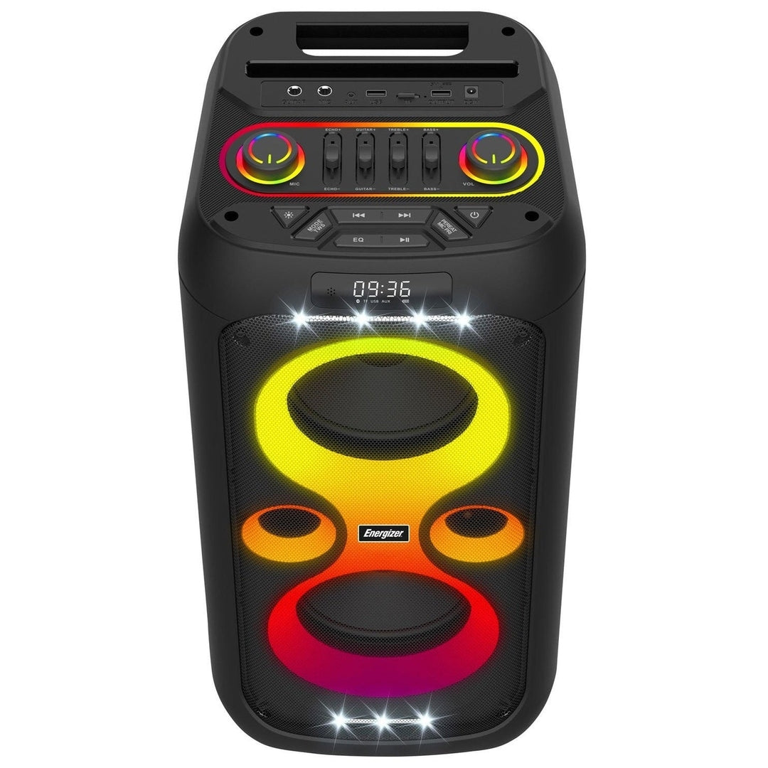 Energizer BTS566BK Bluetooth party speaker, top view showing the controls