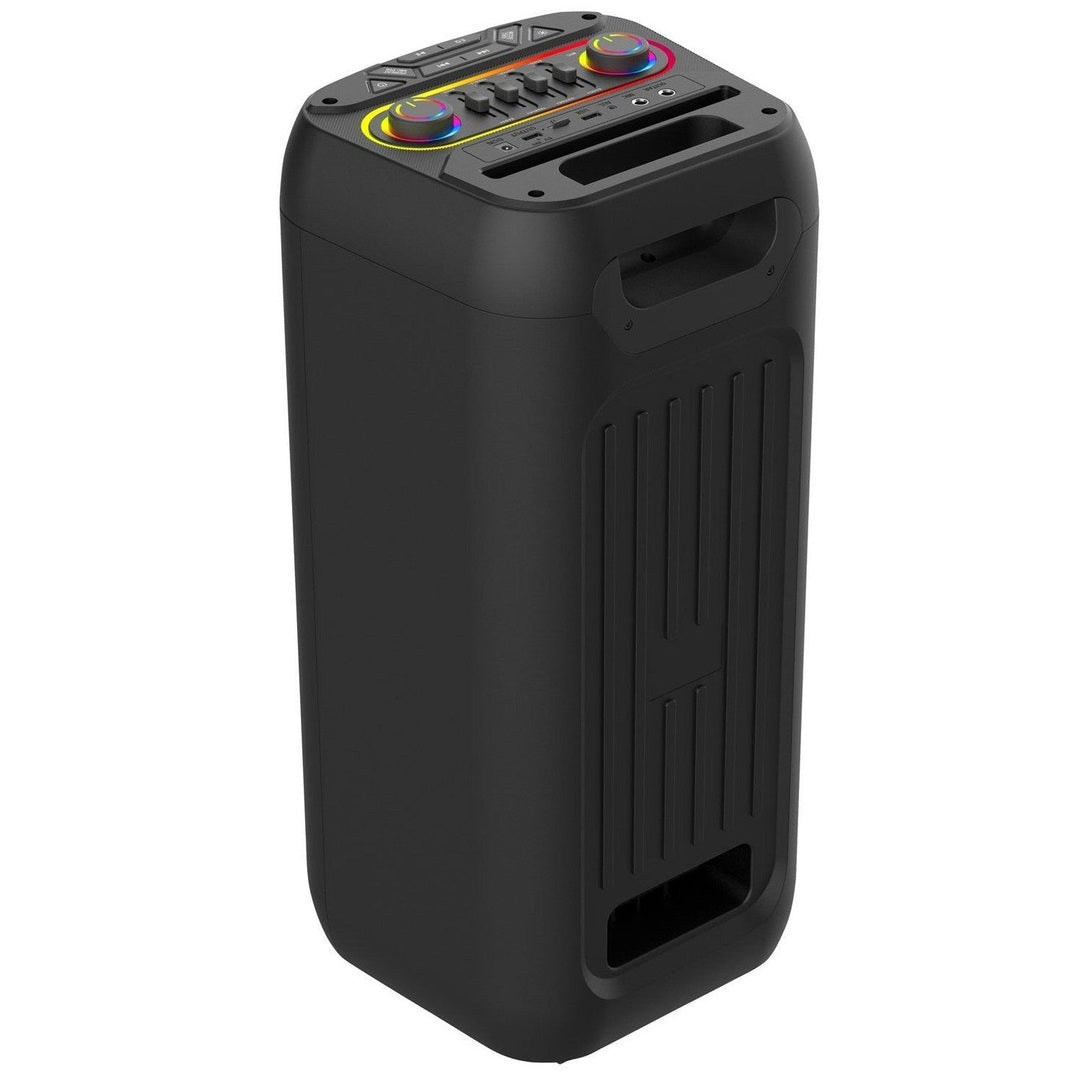 Energizer BTS566BK Bluetooth party speaker, rear and side view