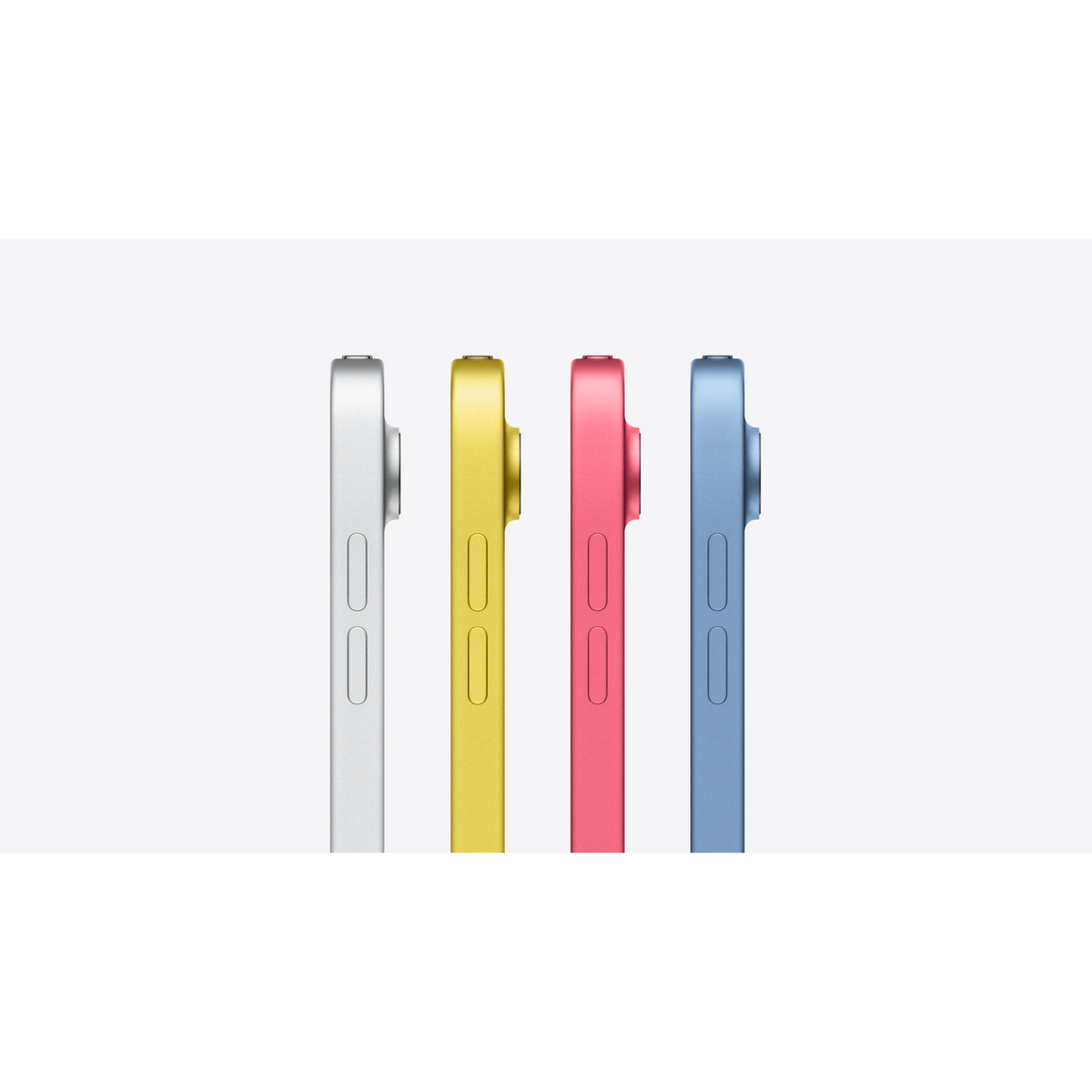 Apple iPad 11" (A16) 128GB Wi-Fi Tablet - Silver - side profile colour line-up: silver, yellow, pink and blue