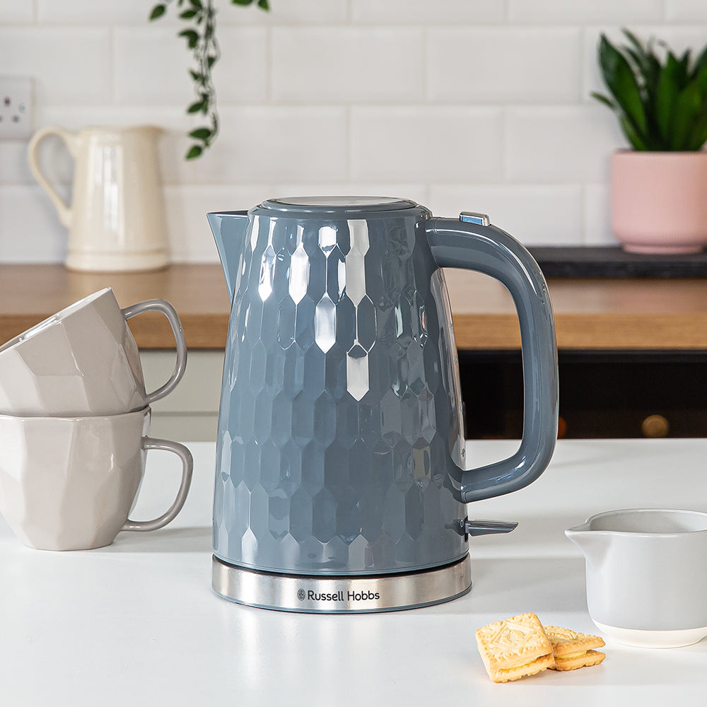Russell Hobbs Honeycomb 1.7L Kettle 3000W - Grey - on the worktop
