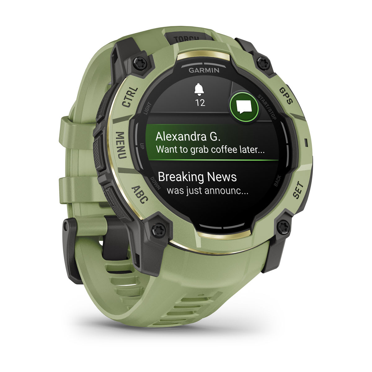 Garmin Instinct 3 50mm AMOLED Rugged GPS Smartwatch - angled left-front view