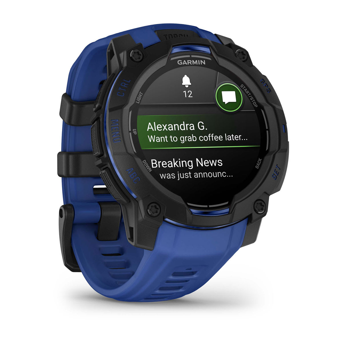 Garmin Instinct 3 45mm AMOLED Rugged GPS Smartwatch - angled left-front view