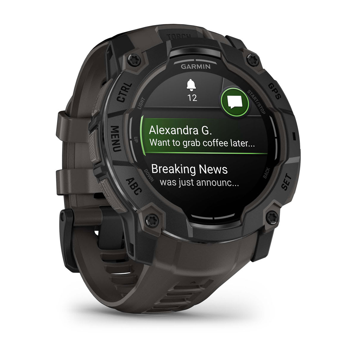 Garmin Instinct 3 50mm AMOLED Rugged GPS Smartwatch - angled left-front view