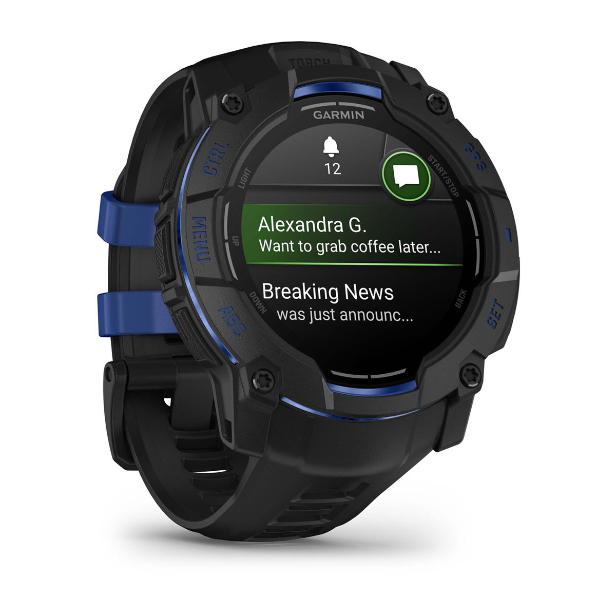Garmin Instinct 3 50mm AMOLED Rugged GPS Smartwatch - angled left-front view