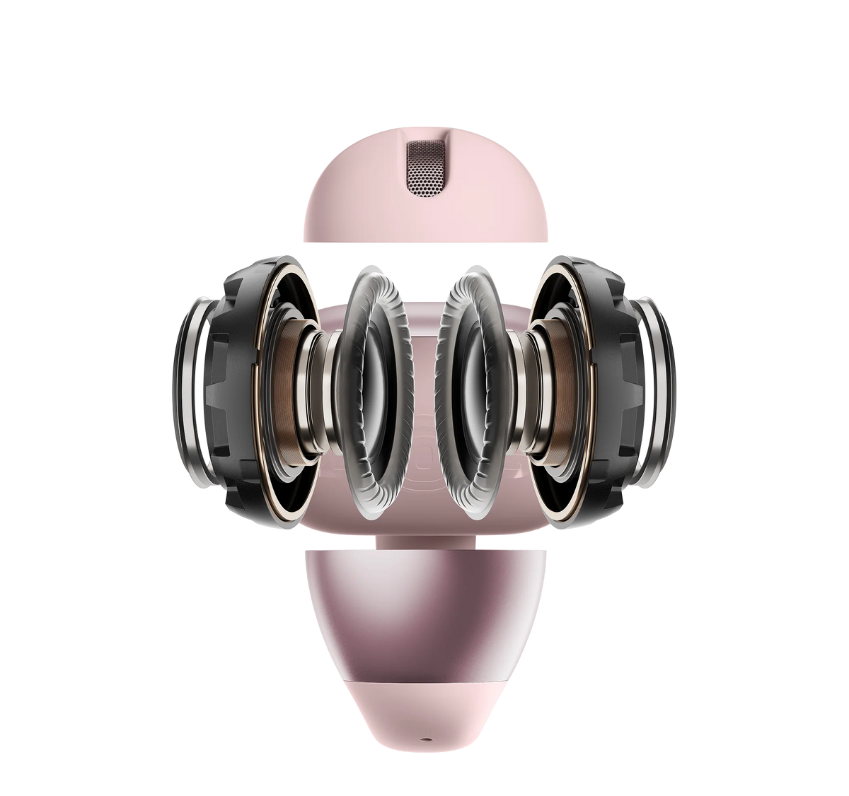 Shokz OpenDots ONE Open-Ear Clip-On Earbuds - Pink - dual-driver internals